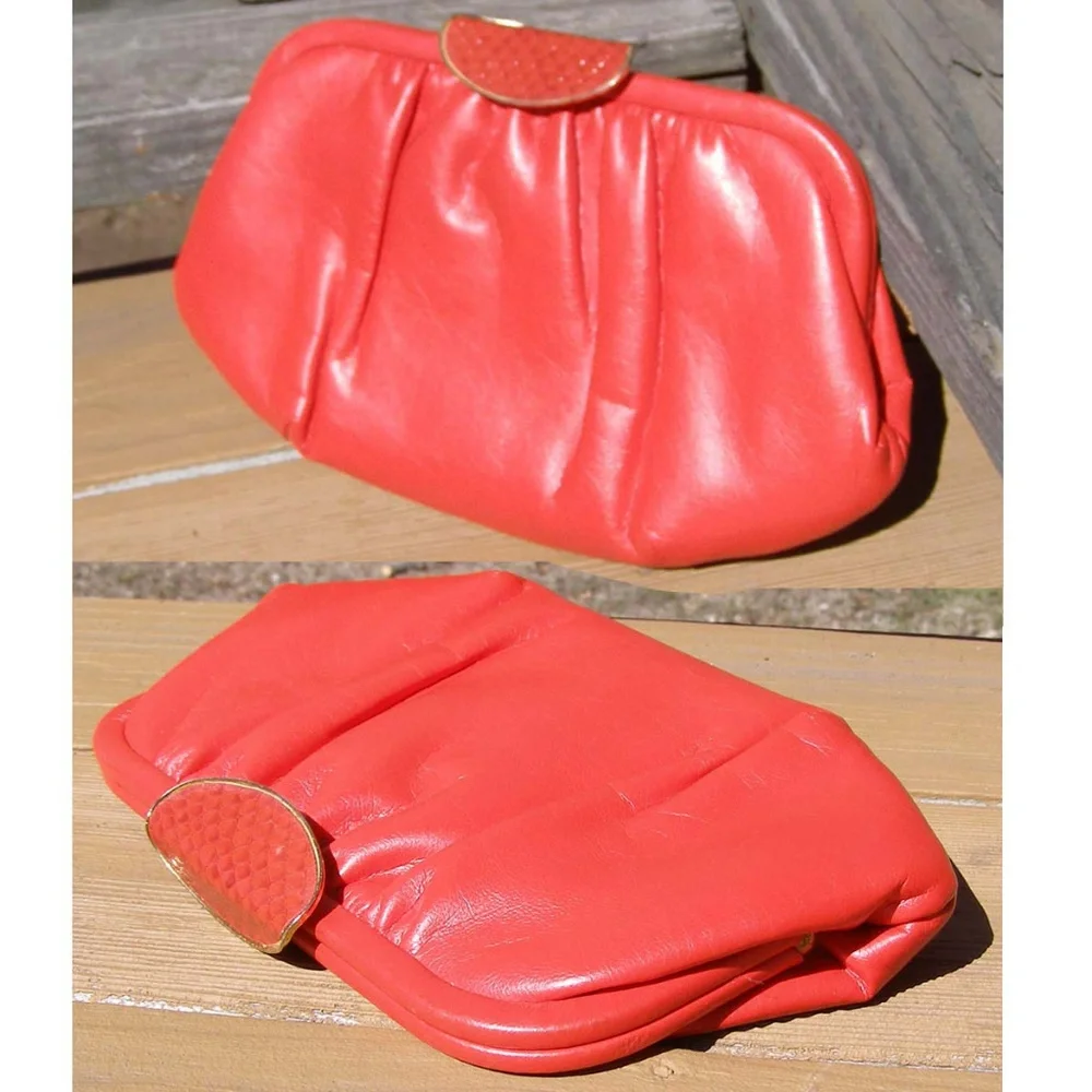 Vintage USA made Harry Levine red leather clutch
